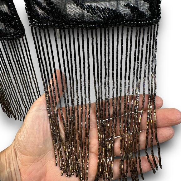 Chicos Beaded Fringe Scarf Semi Sheer Black Brown Tiger Stripe Approx 56"x6" - Picture 4 of 8